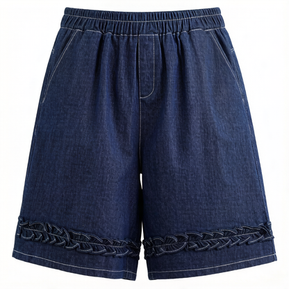 Lightweight Denim Culotte Shorts with Braided Hem