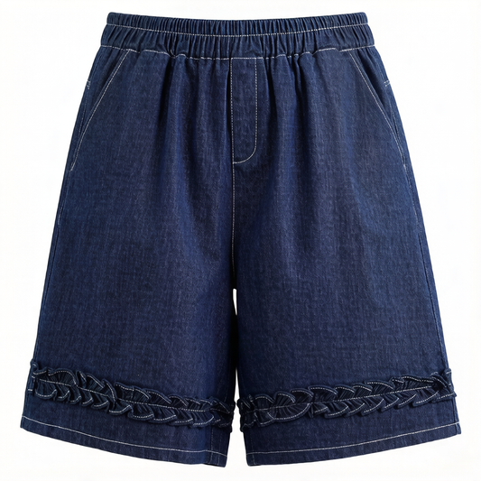 Lightweight Denim Culotte Shorts with Braided Hem