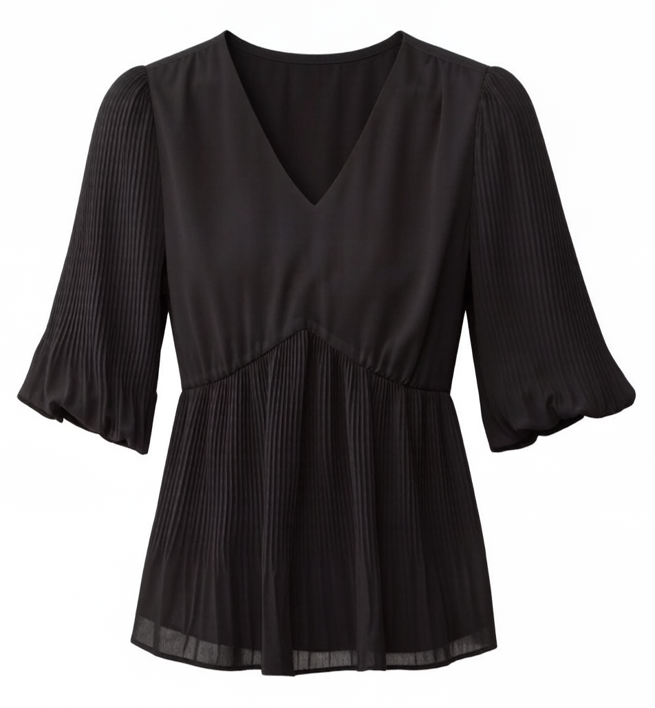 Lightweight Pleated V-Neck Blouse
