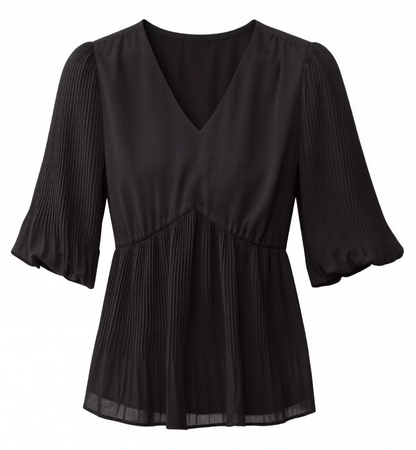 Lightweight Pleated V-Neck Blouse