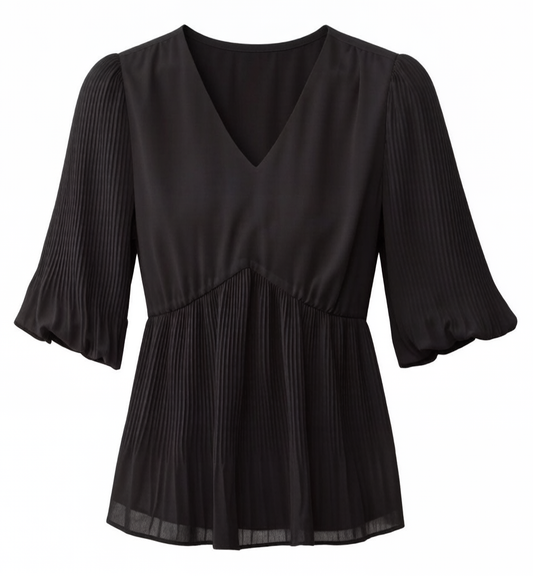 Lightweight Pleated V-Neck Blouse