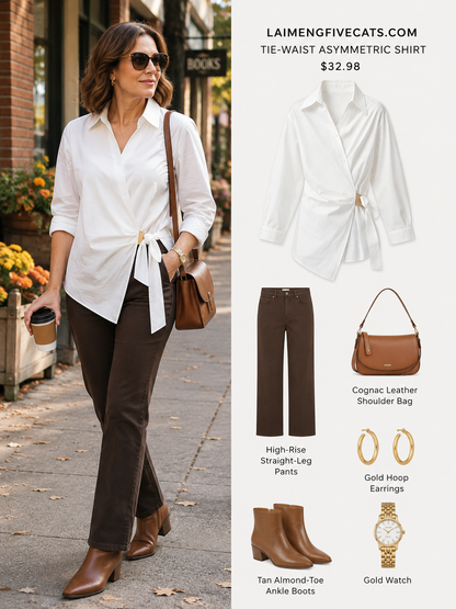 White Tie-Waist Asymmetric Shirt | Early Fall