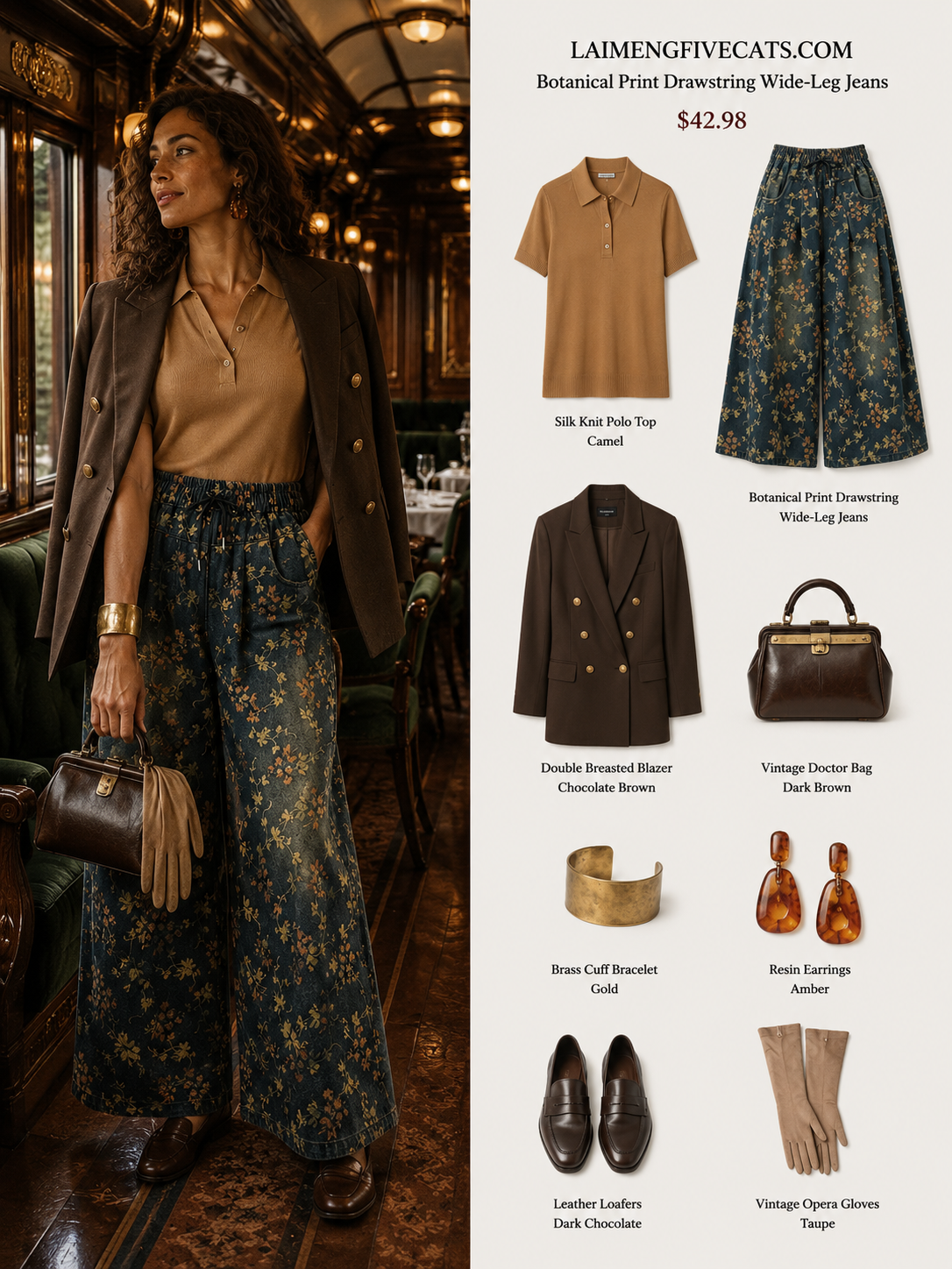 Floral Print Wide Leg Drawstring Denim Pants | Relaxed Fit