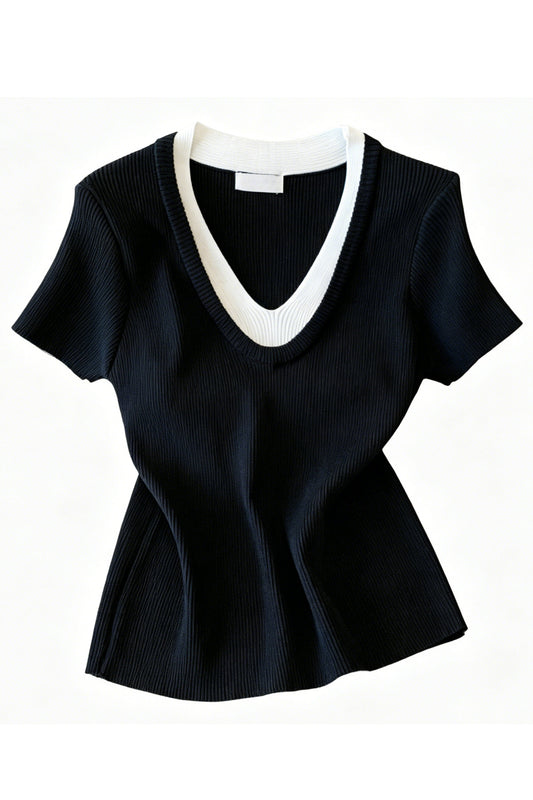 Summer Contrast Trim Knit Top