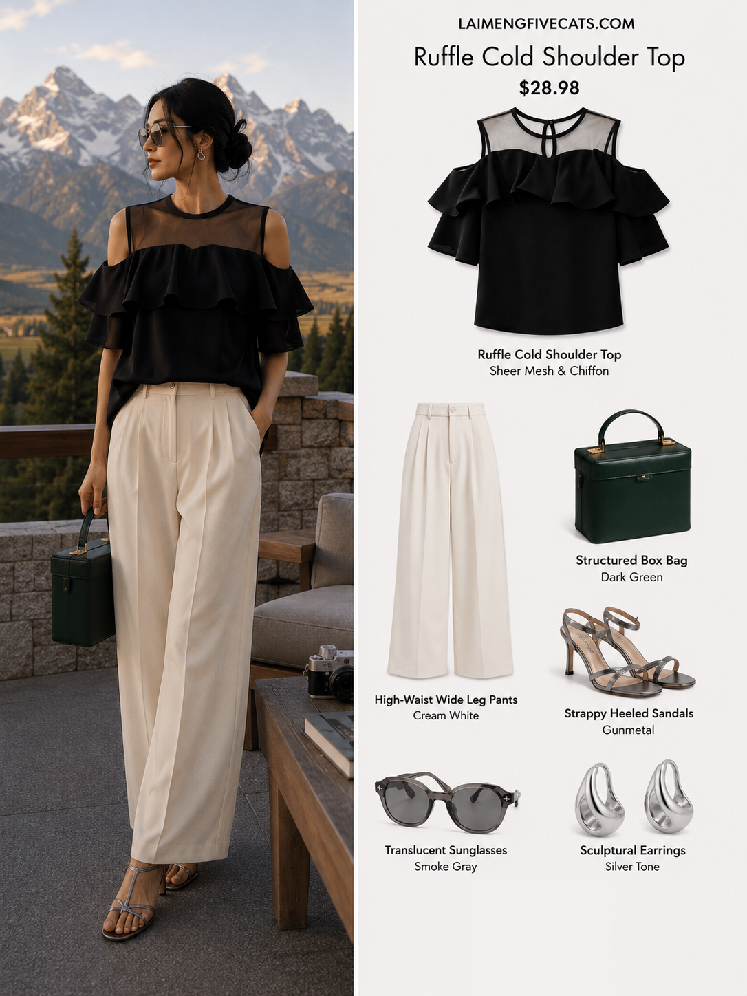 Cold Shoulder Chiffon Ruffle Top | Elegant Summer Statement Blouse