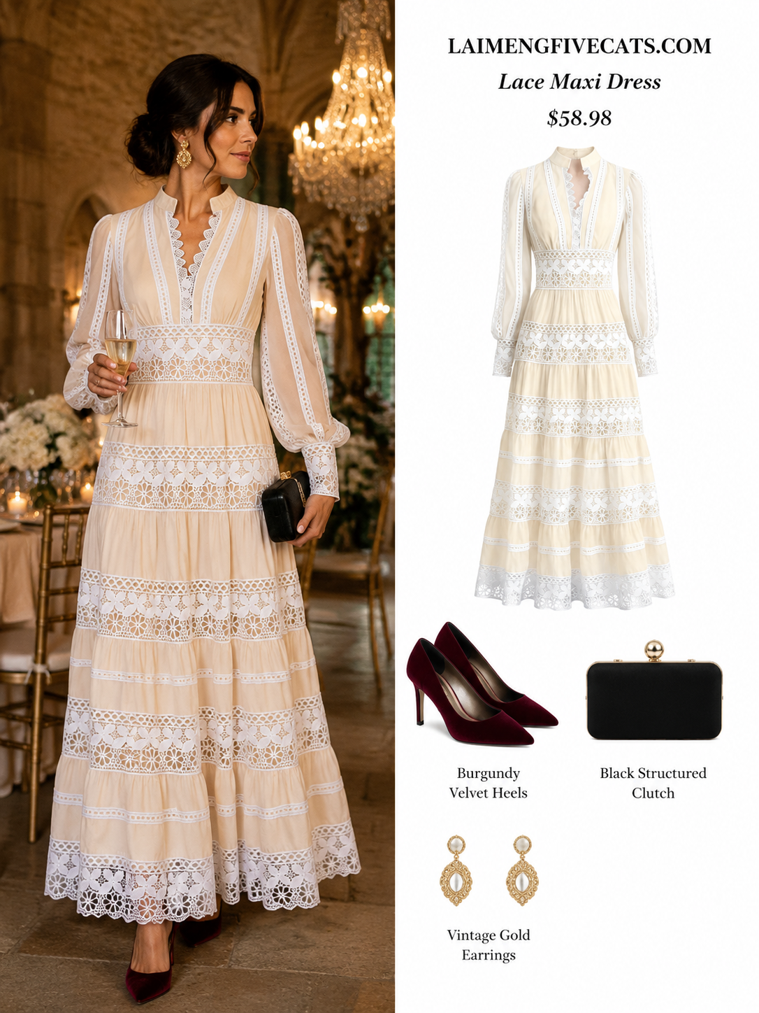 Women's Yellow V-Neck Boho Chic Lace Tiered Maxi Dress