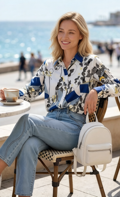 ESY-Women's Shirt Floral Print Long Sleeve Button Blouse - LAI MENG FIVE CATS