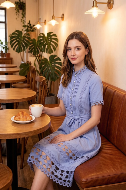 Chic Lace Trim Midi Dress in 3 Colors - LAI MENG FIVE CATS