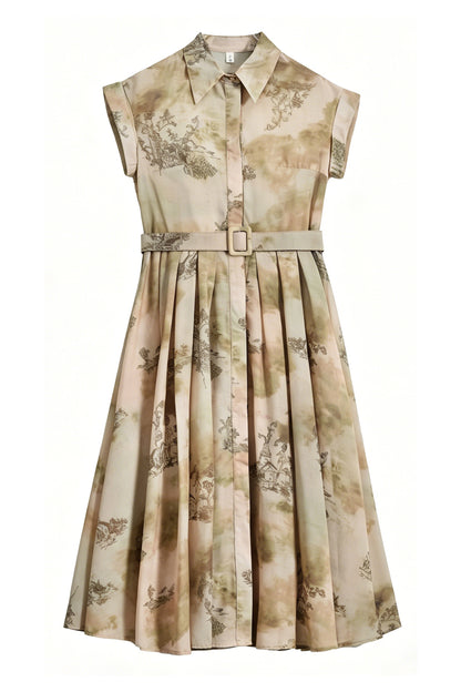 The Gallery Stroll Printed Belted Midi Dress
