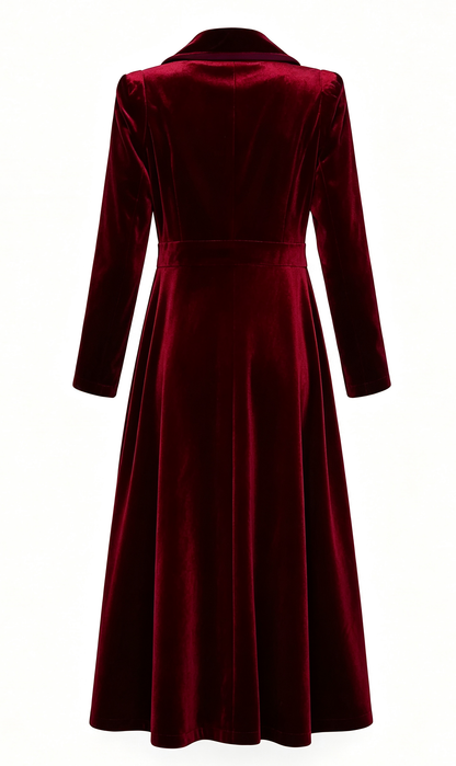 Women’s Long Velvet Coat – Burgundy & Navy | Elegant Fall & Winter Outerwear