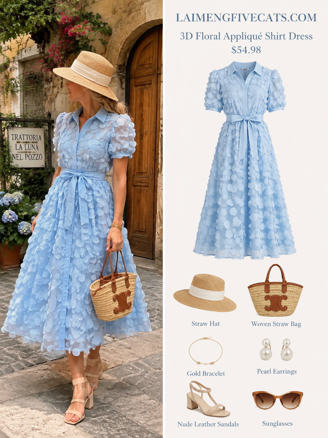Blue 3D Floral Midi Dress - LAI MENG FIVE CATS