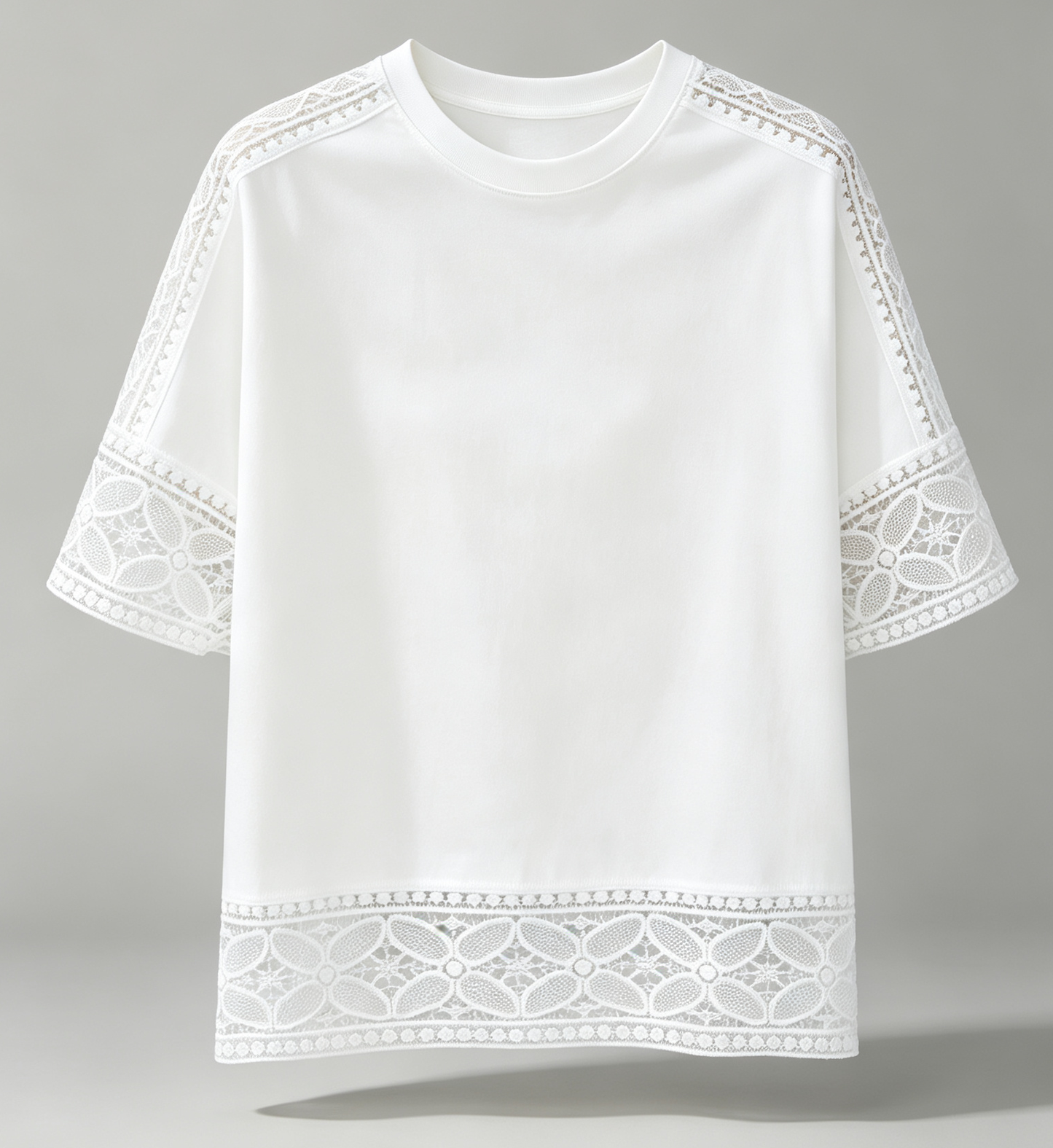 Lace Trim Cotton Blend Top | Relaxed Fit Everyday White Blouse