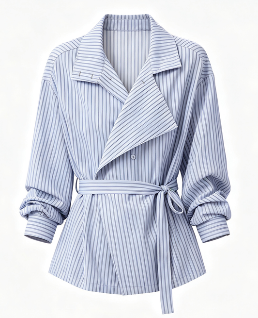 Blue Striped Tie-Waist Shirt | Relaxed Fall Everyday Top