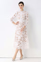 Women's 3/4 Sleeve Lace Overlay Midi Dress - LAI MENG FIVE CATS