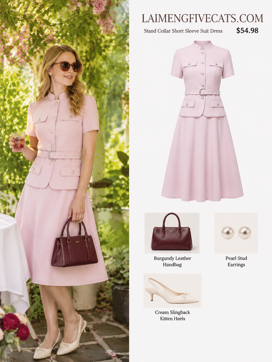 Chic 2-Piece Outfit: EShort-Sleeve Mandarin Collar Jacket & A-Line Skirt