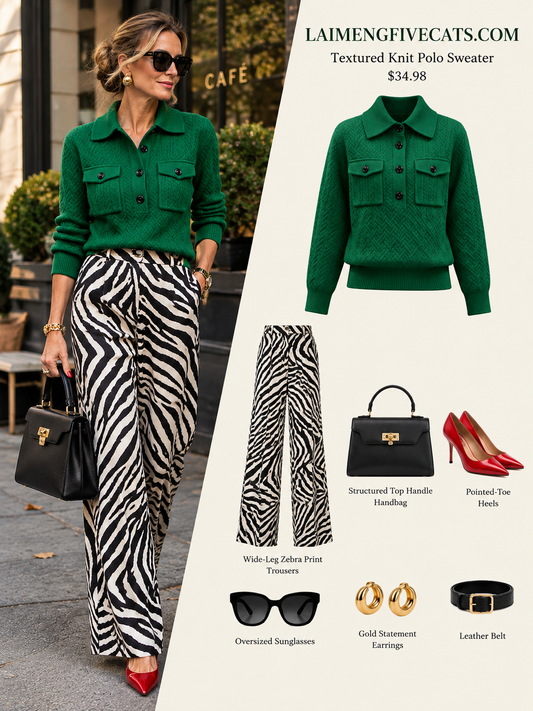 28694 Emerald Green Textured Knit Polo Sweater
