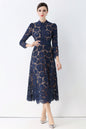 Women's 3/4 Sleeve Lace Overlay Midi Dress - LAI MENG FIVE CATS