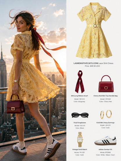 Golden Hour Lace Shirt Dress | Butter Yellow Summer Mini Dress
