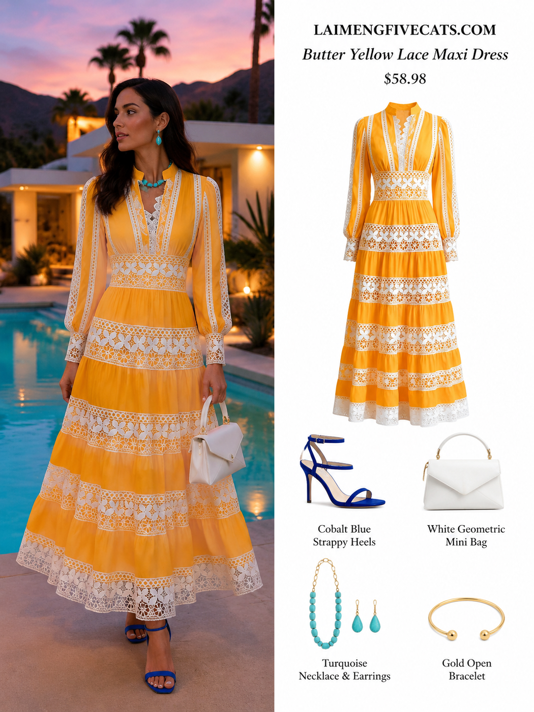 Butter Yellow Lace Maxi Dress | Palm Springs Golden Hour Style