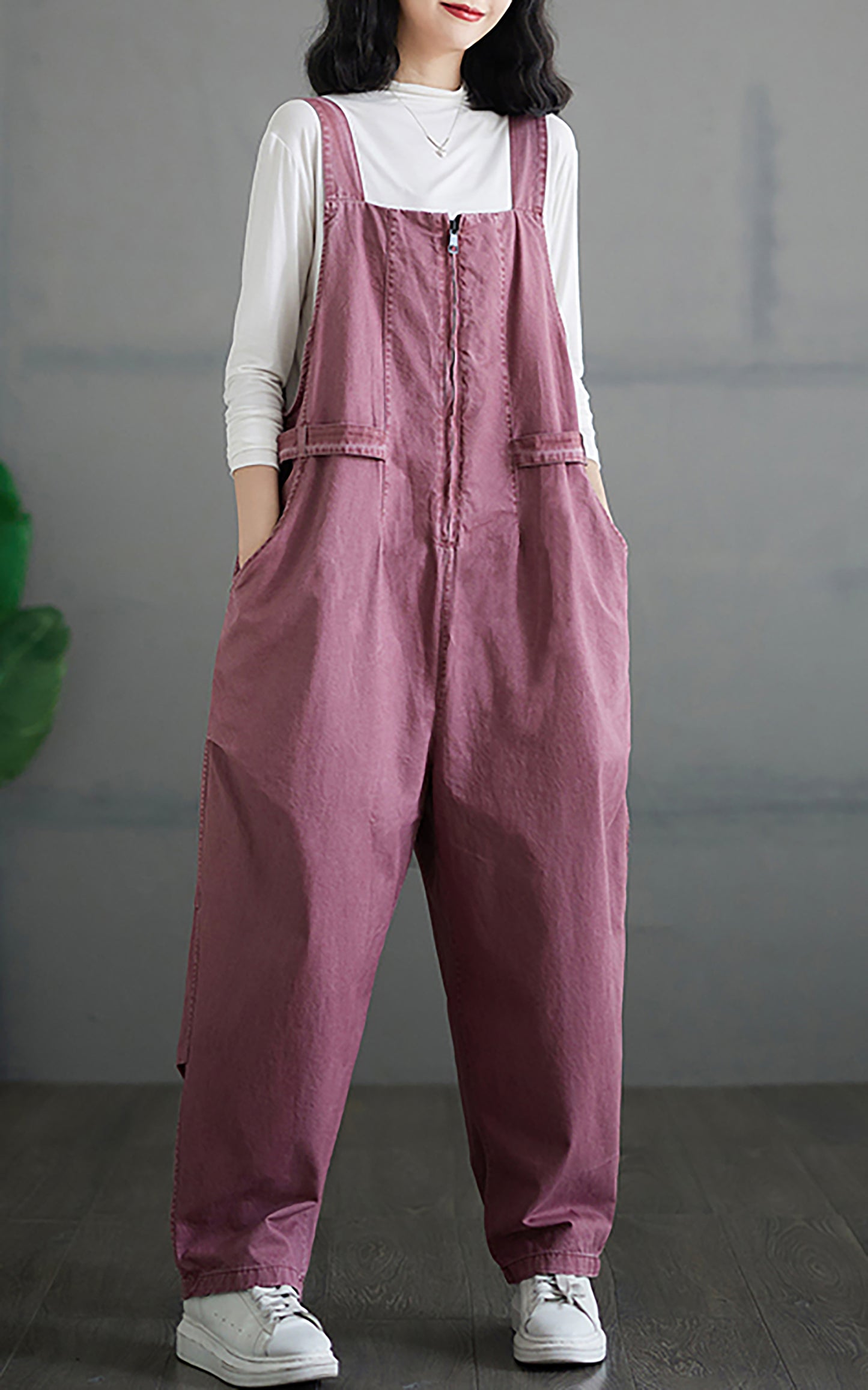 Front Zipper Button Fit Harem  Bib Overalls