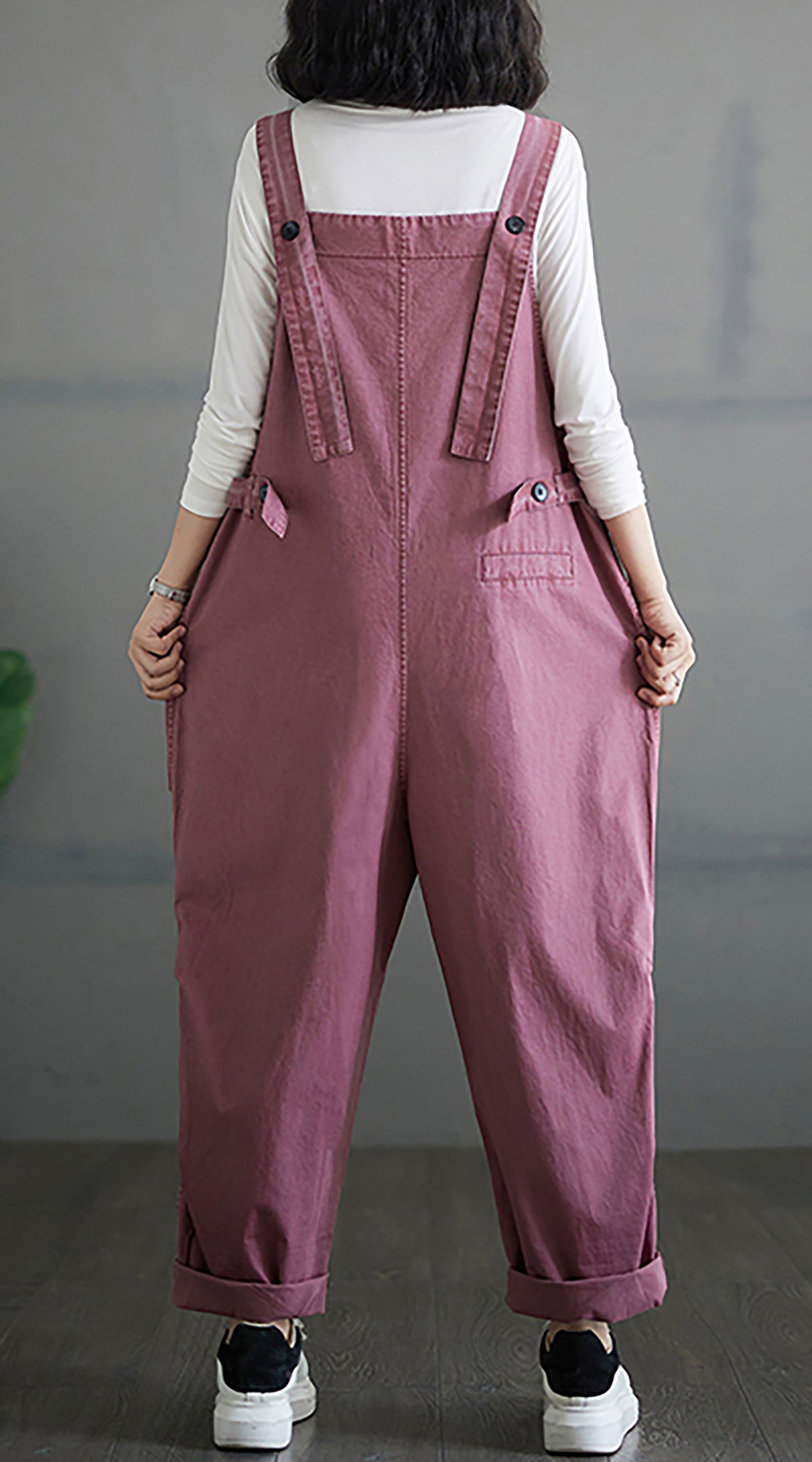 Front Zipper Button Fit Harem  Bib Overalls