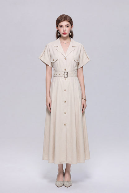 Women’s Loose Fit A-Line Shirt Dress with Belt