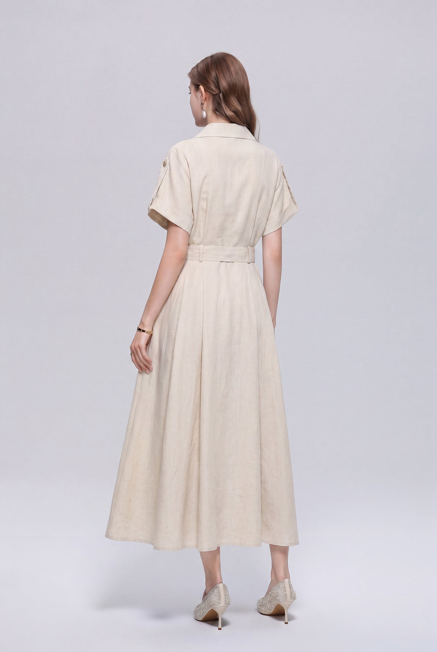 Women’s Loose Fit A-Line Shirt Dress with Belt