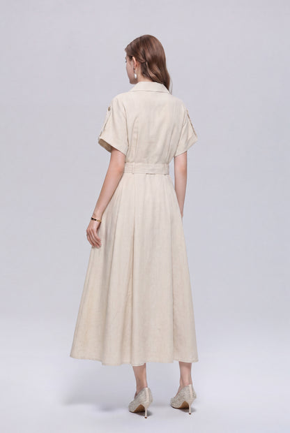Women’s Loose Fit A-Line Shirt Dress with Belt