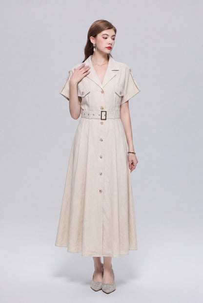 Women’s Loose Fit A-Line Shirt Dress with Belt