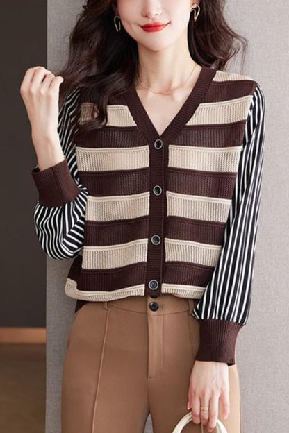 Womens Striped Cardigan Sweaters Tops