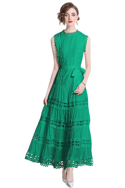 BK-Sleeveless Hollow Belt Maxi Dress