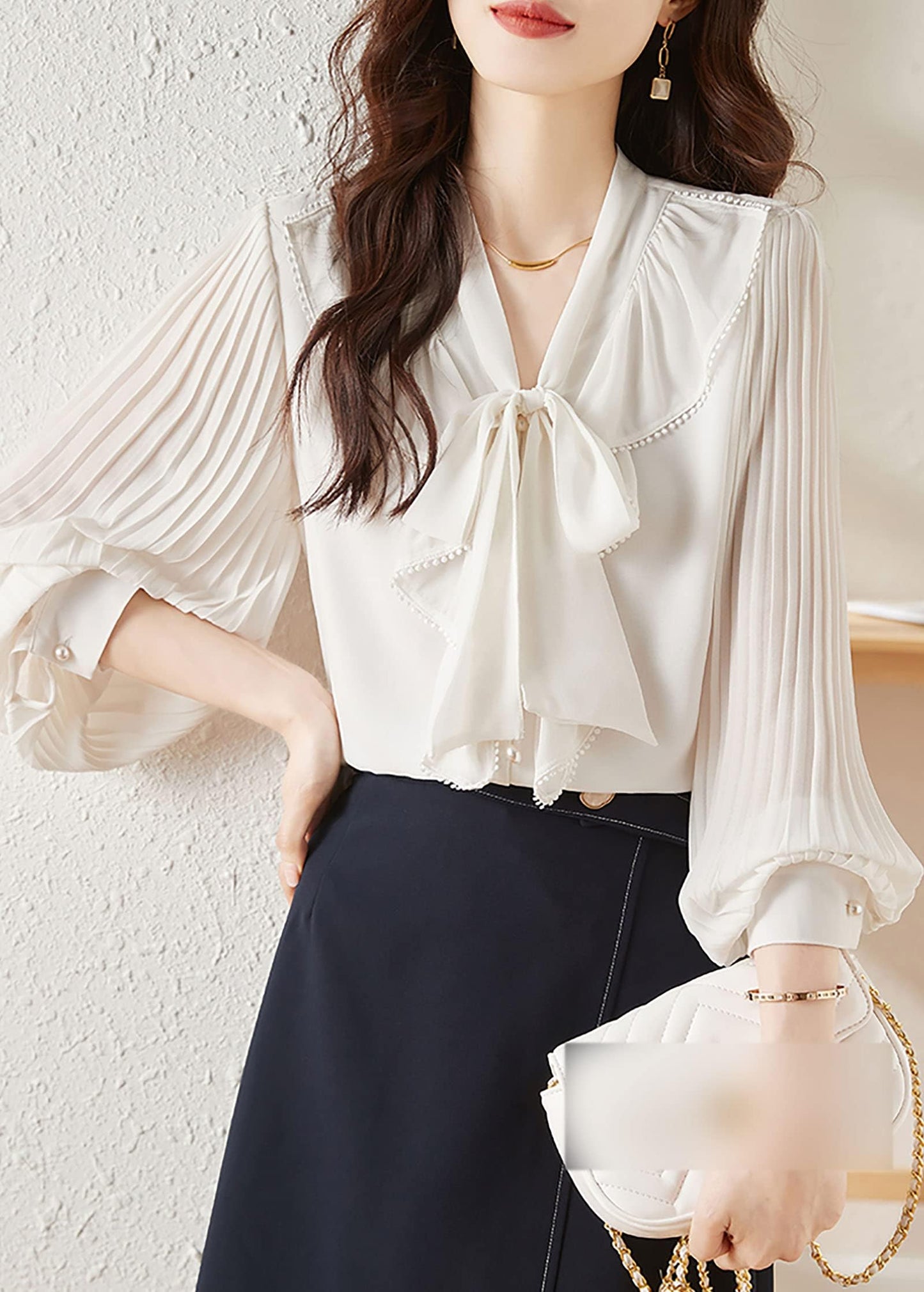 Ruffle Shirt Tie Neck Loose Blouse