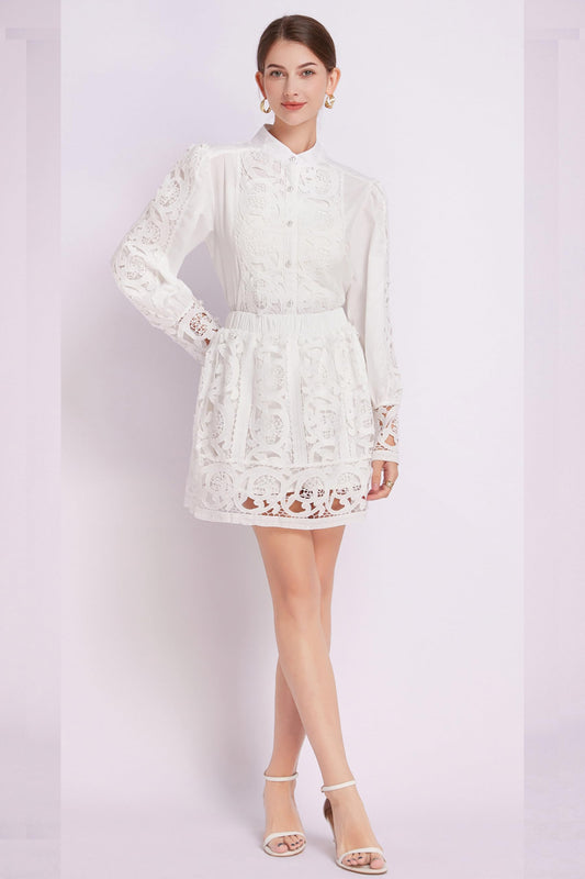 Lace Hollow Long Sleeve Mini Dress Sets