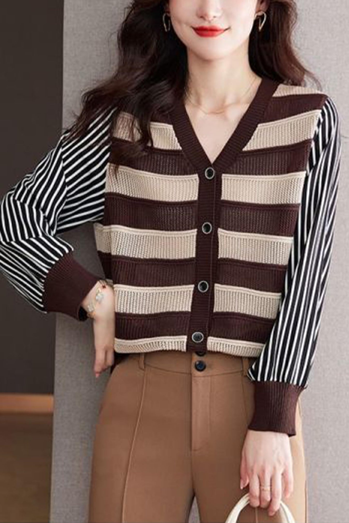 Womens Striped Cardigan Sweaters Tops