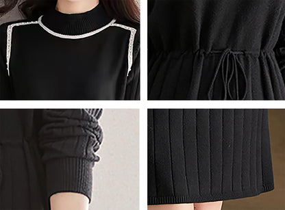 Knit Tied Pleated A-Line Mini Dress