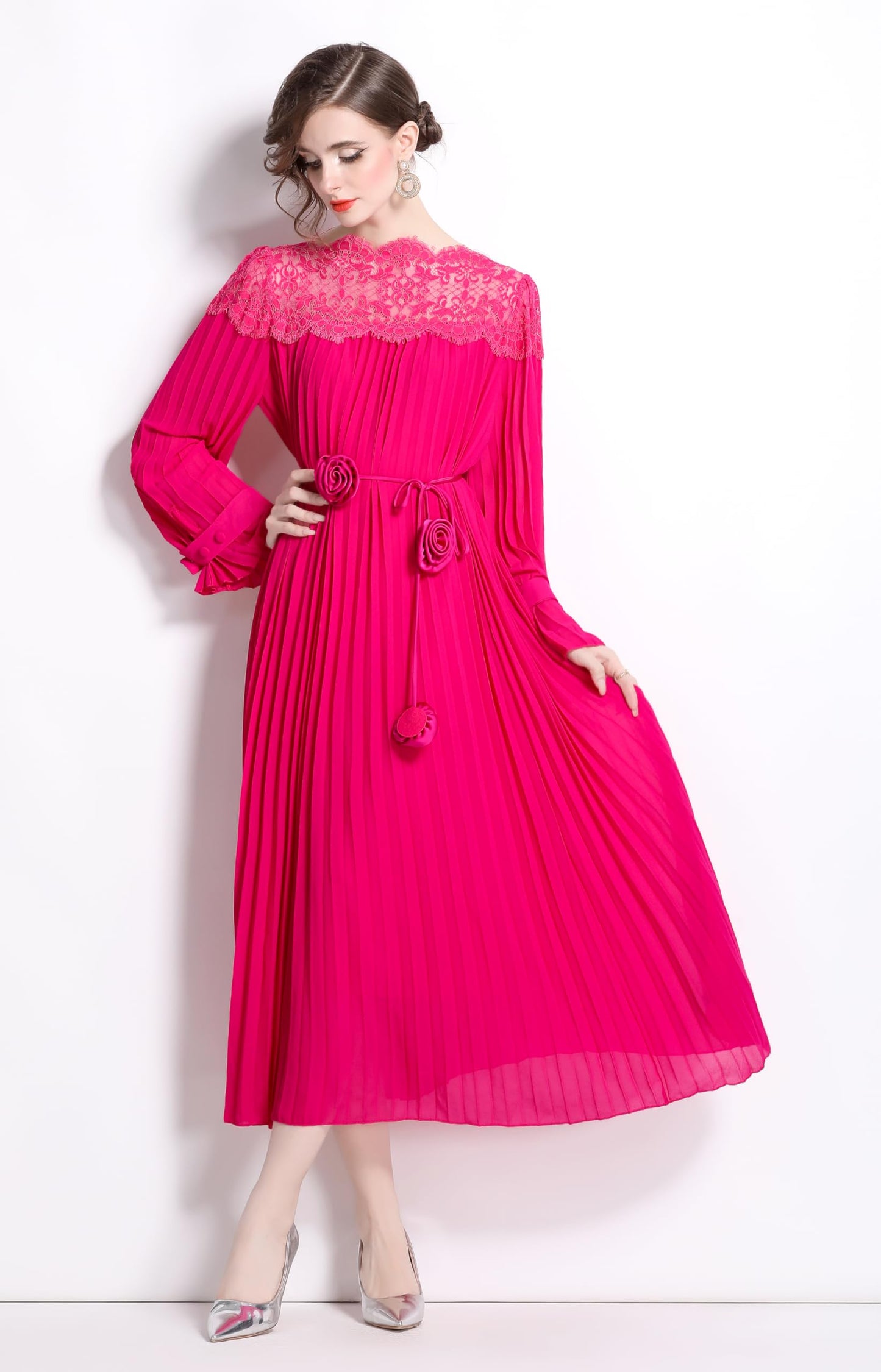 Bell Sleeves Lace Flowy Maxi Dress