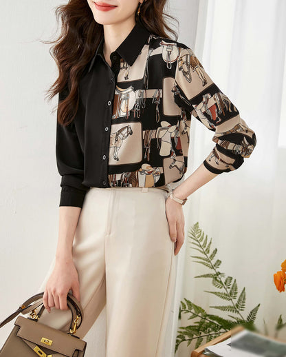 Casual Baroque Print Button Blouse