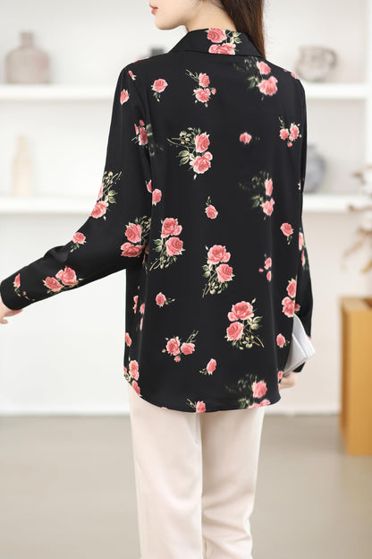 Shirt Floral Print Long Sleeve Button Blouse