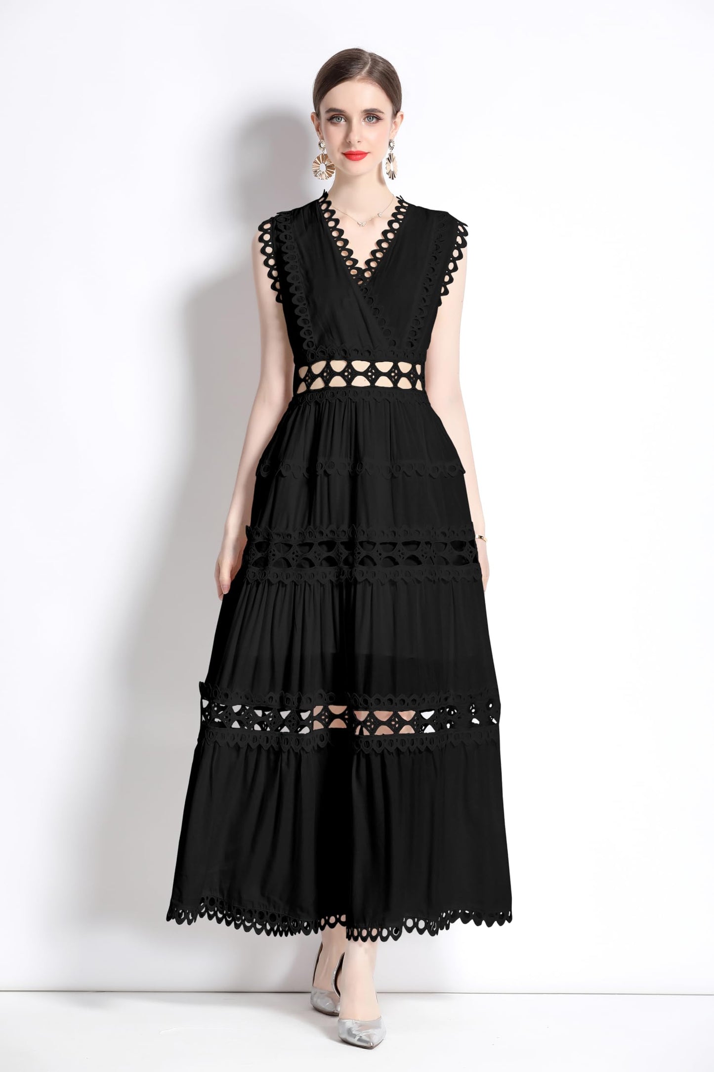 Womens Lace Sleeveless Maxi Dress