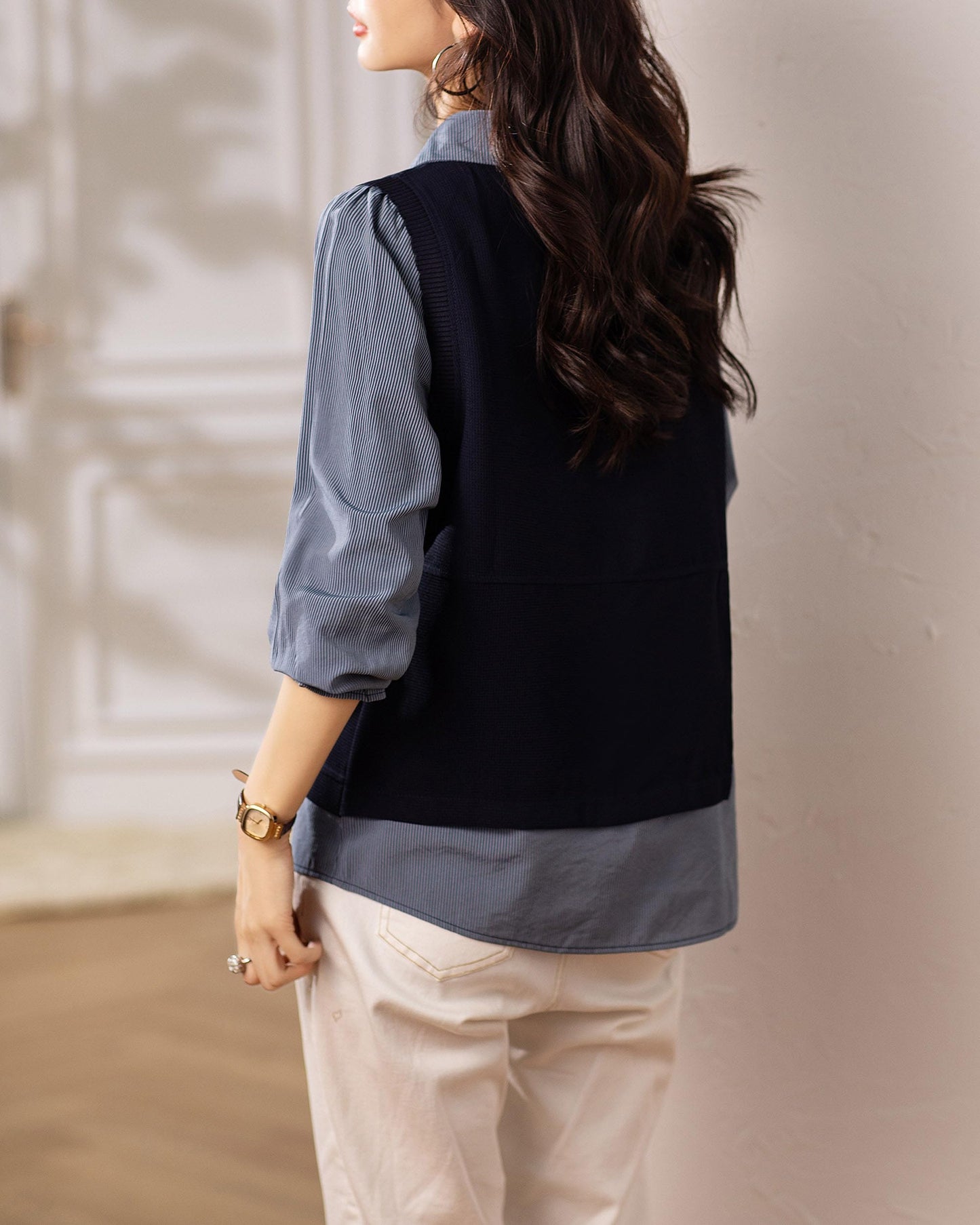 Long Sleeve Shirt Patchwork Blouse Top