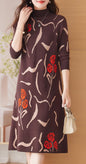 Knit Stretch Pattern Pullover Midi Dress