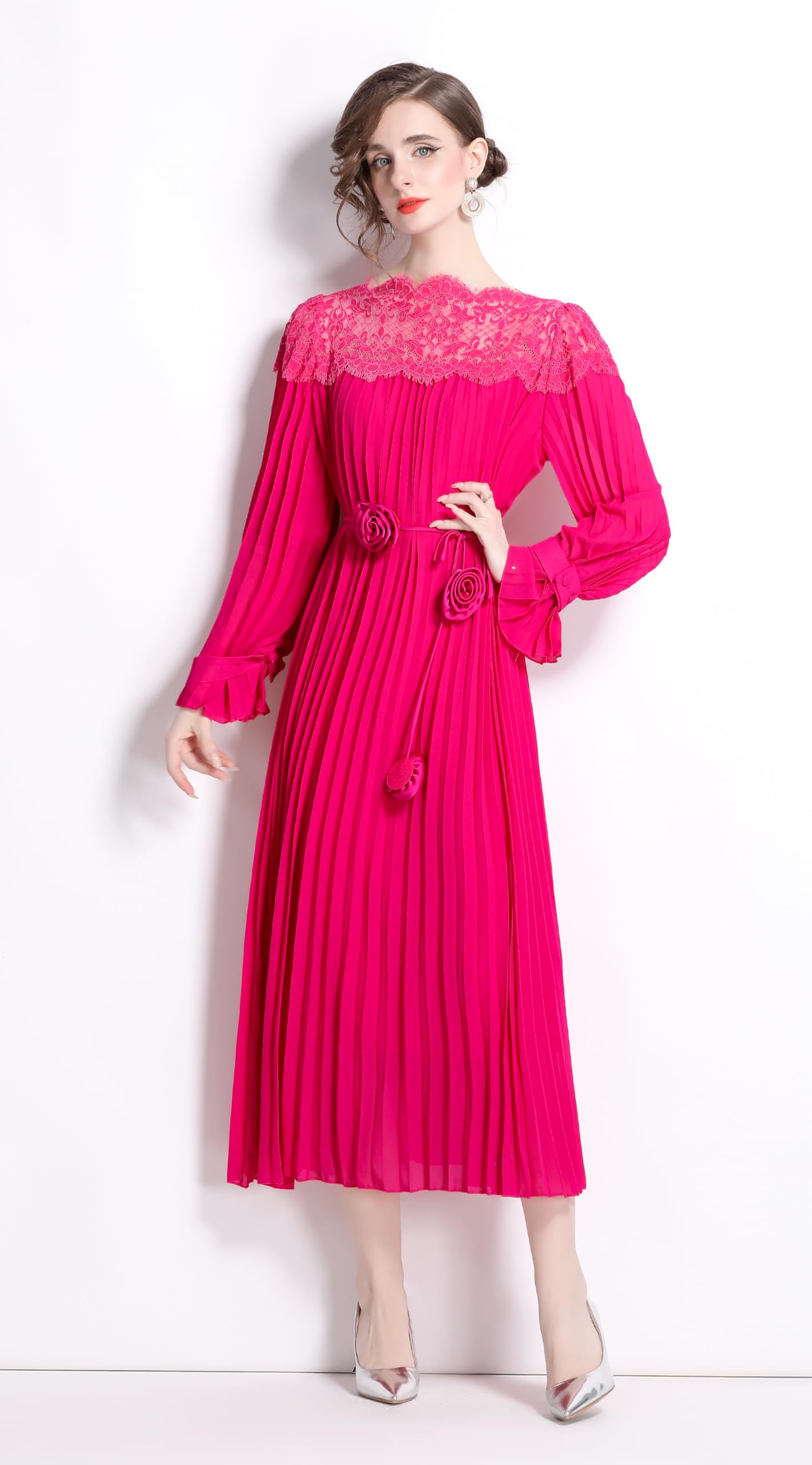 Bell Sleeves Lace Flowy Maxi Dress