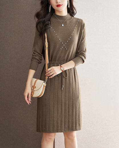 Knit Solid Pullover Mini Dress with Drawstring