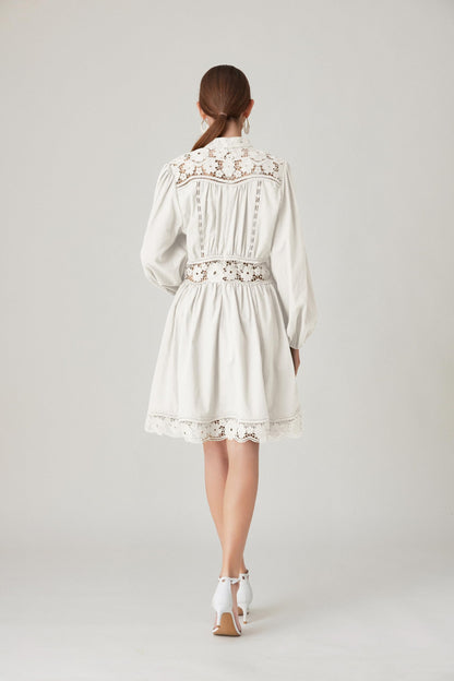 BK-Lace Lantern Long Sleeve Mini Dress