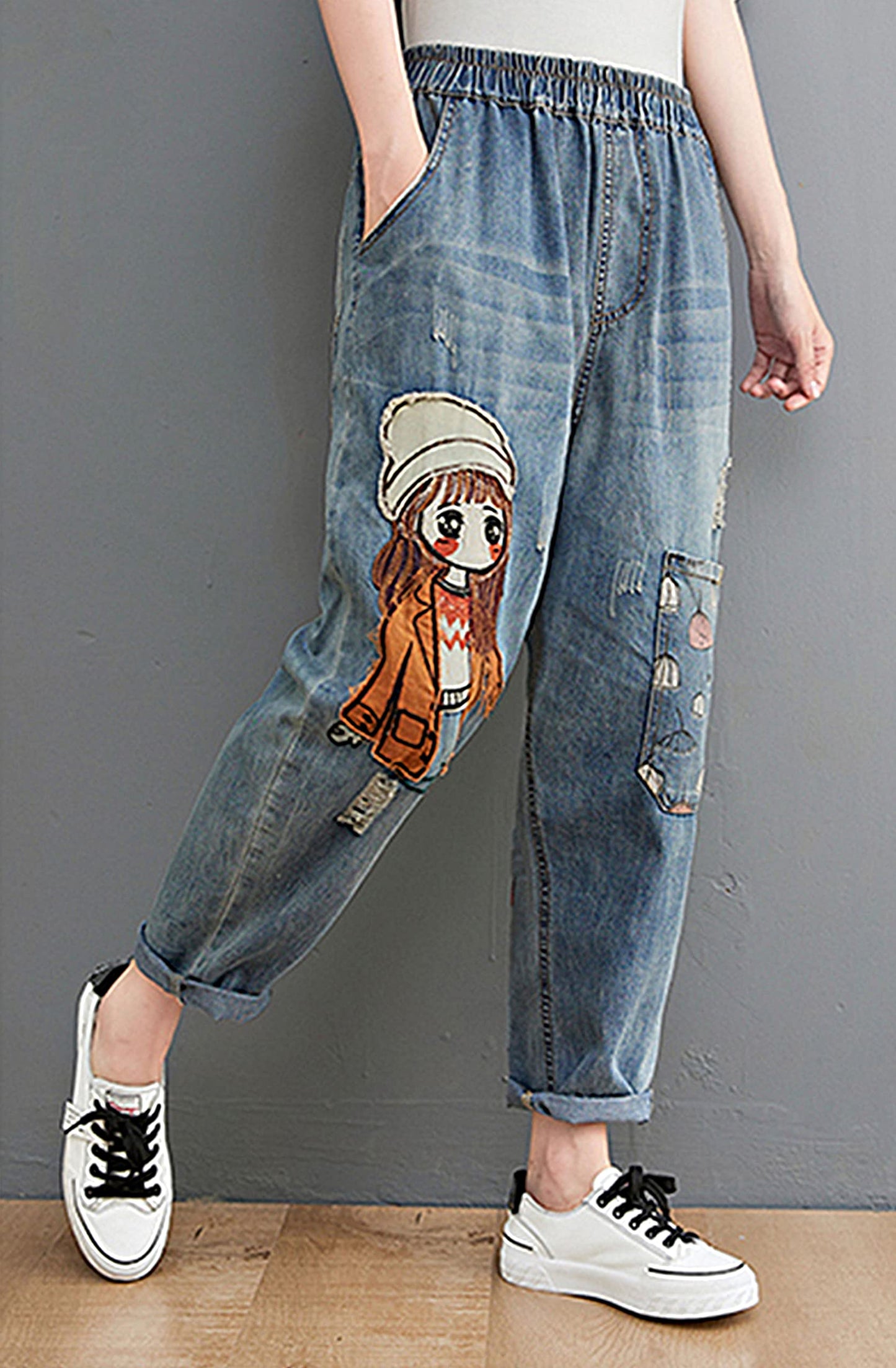 BK-Loose Jeans Elastic Waist with Pocket