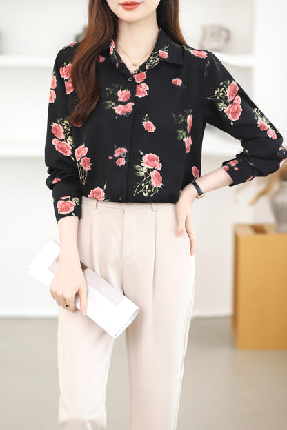 Shirt Floral Print Long Sleeve Button Blouse