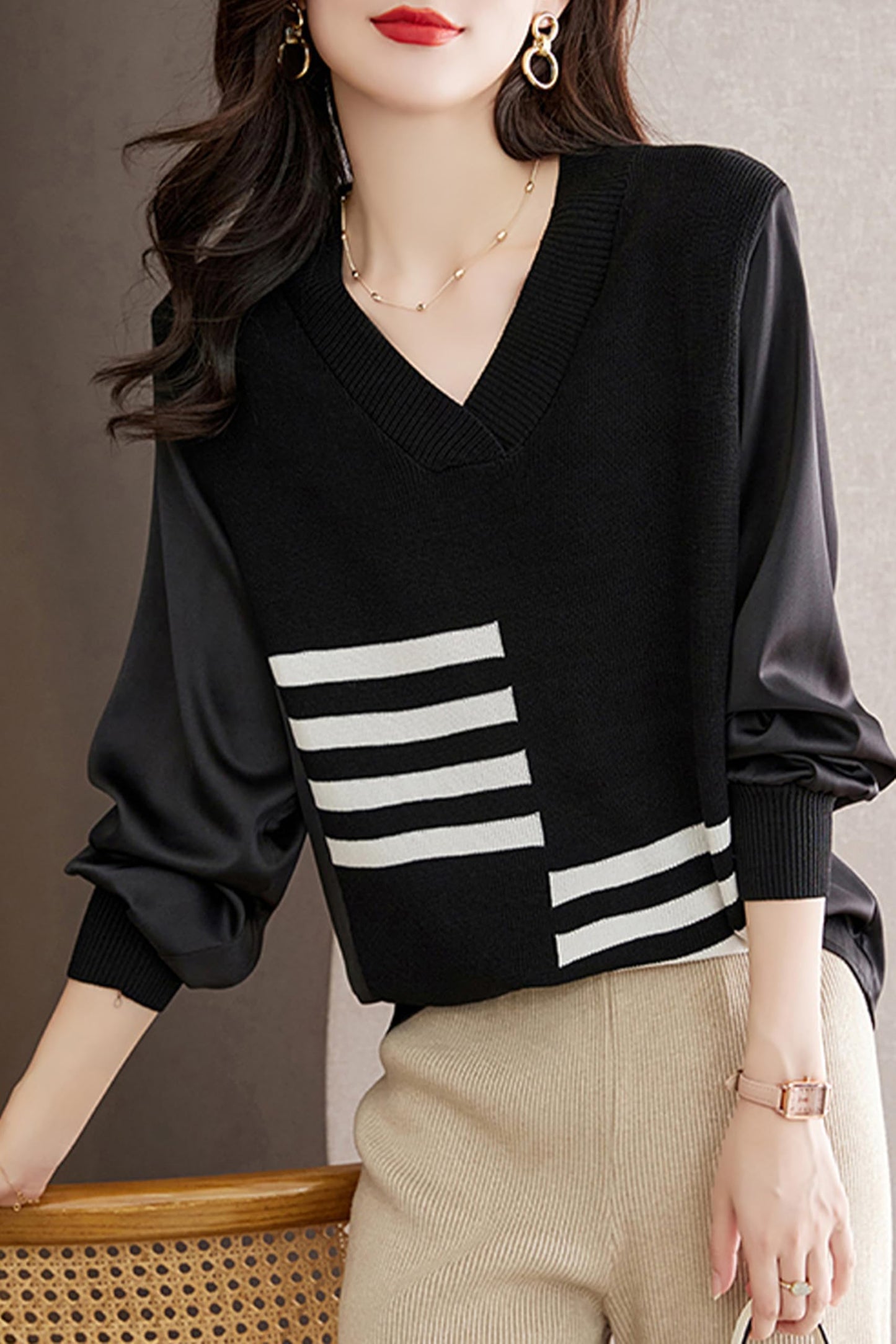 Pullover Striped Pattern Fashion Trend Tops