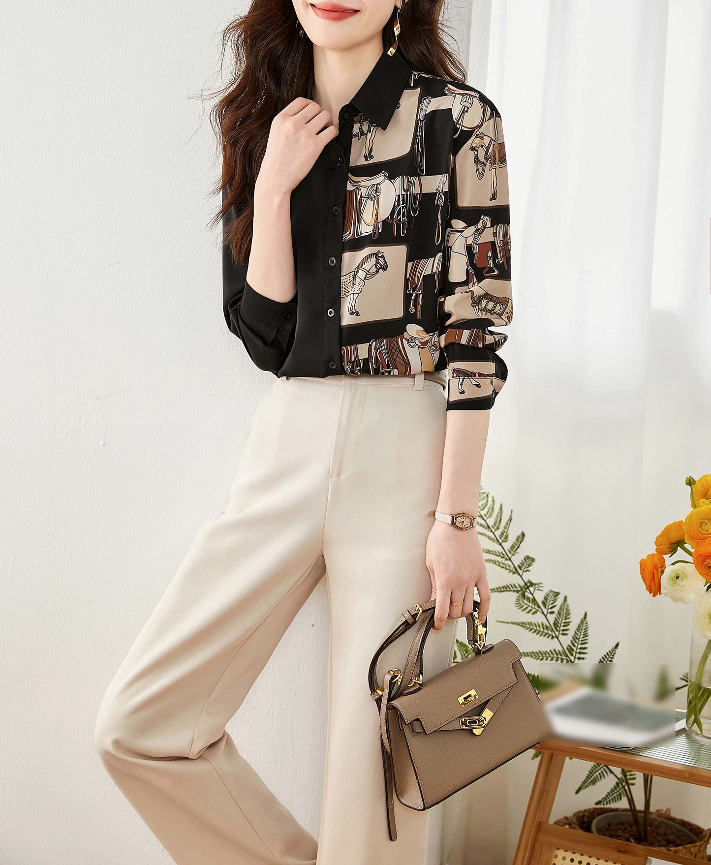 Casual Baroque Print Button Blouse