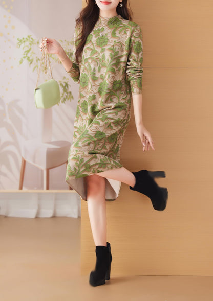 Knit Stretch Pattern Pullover Midi Dress