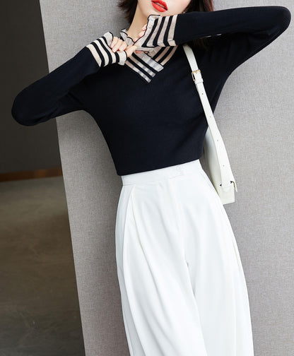 Knit Long Sleeve V Neck Pullover Shirts